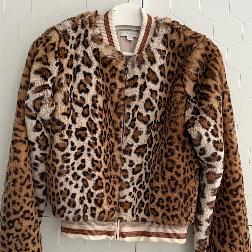 Spiritual Gangster Leopard Print Faux Fur Bomber Jacket